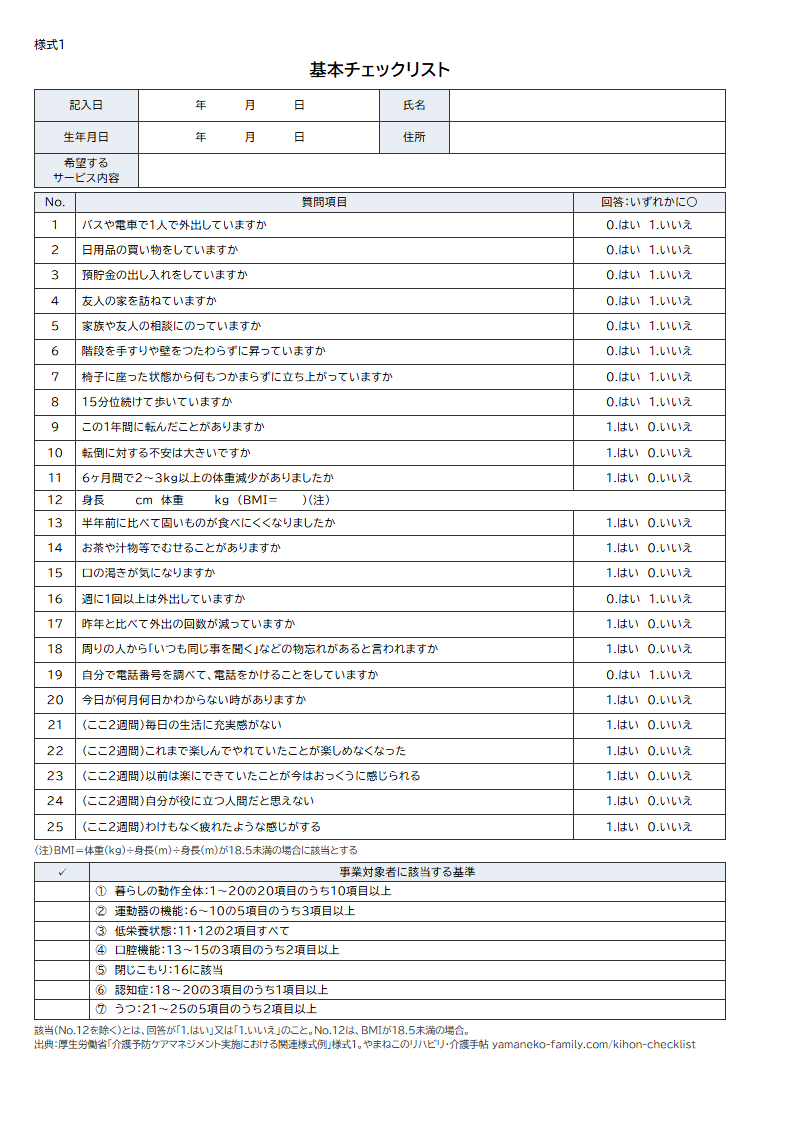 白紙の用紙の見本(A4・厚生労働省の様式の並び)