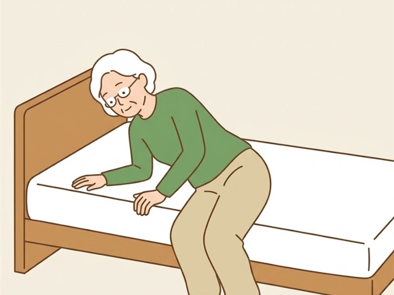 下の前腕を支点に、手のひらでベッドを押して起き上がる