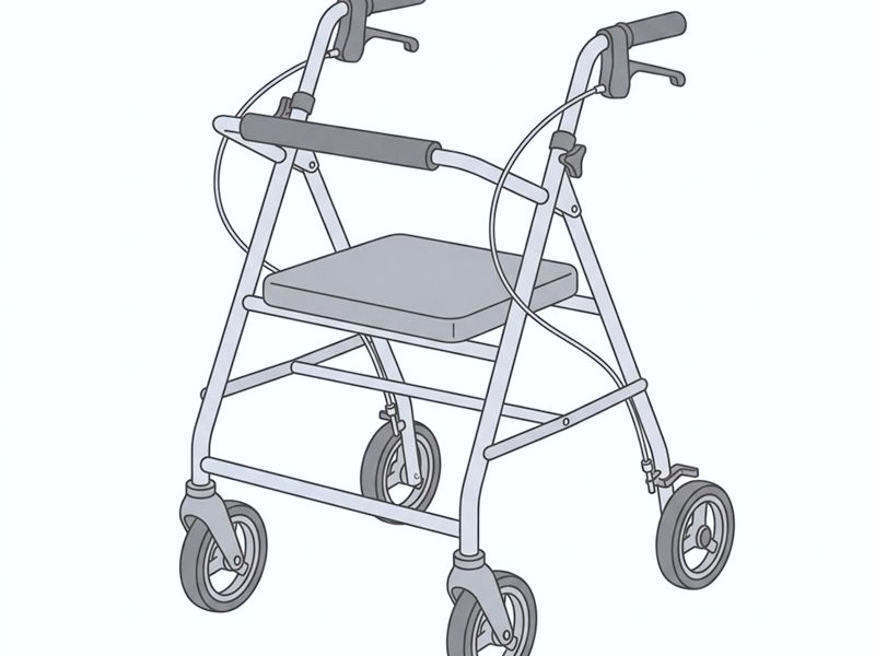 ブレーキと座面の付いた歩行車の図