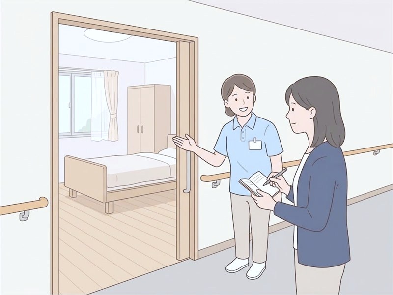 施設を見学する家族の図