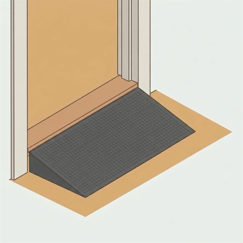 部屋の出入口の敷居の段差に、ゴム製のなだらかなスロープを置いた図